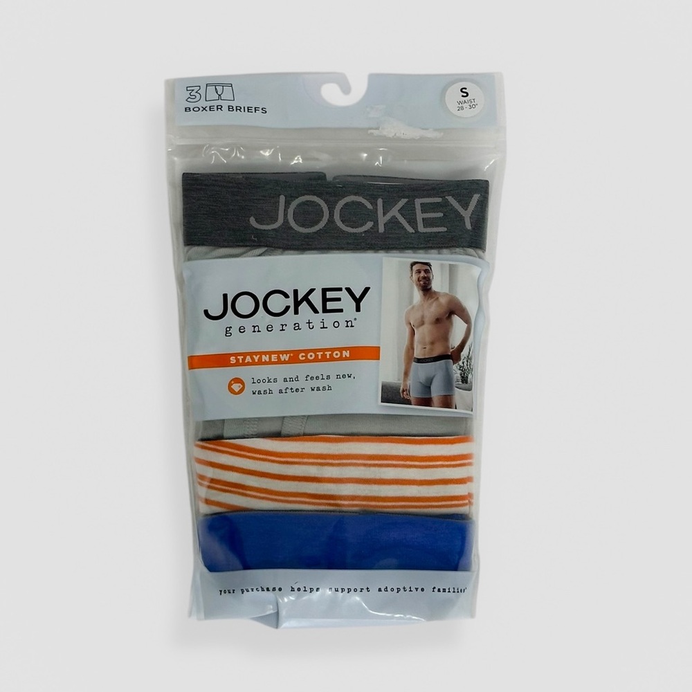 NWT Jockey Generation Men's Boxer Briefs 3pk Blue/Orange/Gray Size Small